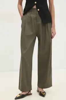 Answear Lab pantaloni femei, culoarea verde, drept, high waist imagine