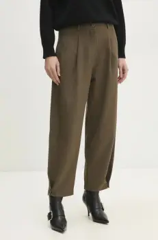 Answear Lab pantaloni femei, culoarea verde, lat, high waist imagine