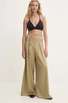 Answear Lab pantaloni femei, culoarea verde, lat, high waist imagine