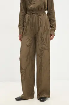 Answear Lab pantaloni femei, culoarea verde, lat, high waist imagine