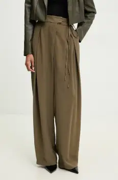 Answear Lab pantaloni femei, culoarea verde, lat, high waist imagine