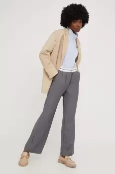 Answear Lab pantaloni GOLD LAB femei, culoarea gri, lat, high waist imagine