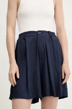 Answear Lab pantaloni scurti cu in culoarea albastru marin, neted, high waist imagine