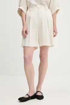 Answear Lab pantaloni scurti cu in culoarea bej, neted, high waist imagine