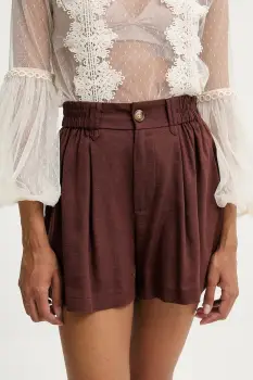 Answear.LAB pantaloni scurti cu in culoarea maro, neted, high waist imagine