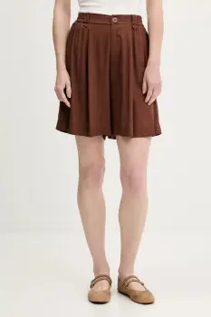 Answear Lab pantaloni scurti cu in culoarea maro, neted, high waist imagine