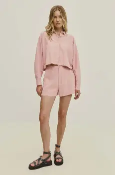 Answear Lab pantaloni scurti cu in culoarea roz, neted, high waist imagine