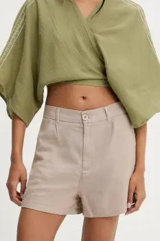 Answear Lab pantaloni scurti culoarea bej, neted, high waist imagine