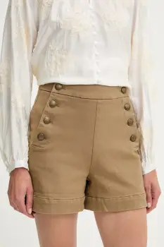 Answear Lab pantaloni scurti culoarea bej, neted, high waist imagine