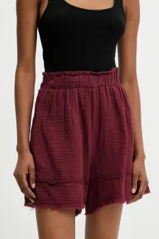 Answear Lab pantaloni scurti culoarea bordo, neted, high waist imagine