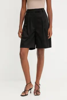Answear.LAB pantaloni scurti culoarea negru, neted, high waist imagine