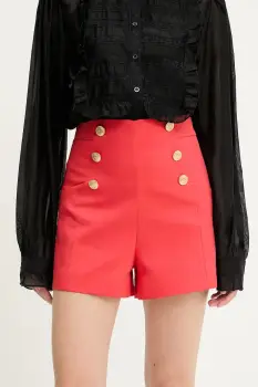 Answear Lab pantaloni scurti culoarea rosu, neted, high waist imagine