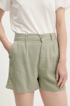 Answear Lab pantaloni scurti culoarea verde, neted, high waist imagine