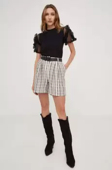 Answear Lab pantaloni scurti din amestec de in culoarea bej, modelator, high waist imagine