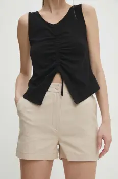 Answear Lab pantaloni scurti din amestec de in culoarea bej, neted, high waist imagine