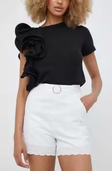 Answear Lab pantaloni scurti din bumbac culoarea alb, neted, high waist imagine