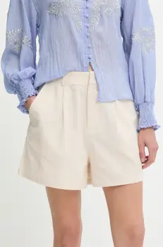 Answear Lab pantaloni scurti din bumbac culoarea bej, neted, high waist imagine