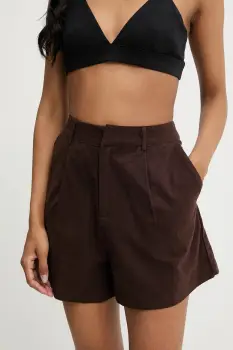 Answear Lab pantaloni scurti din bumbac culoarea maro, neted, high waist imagine