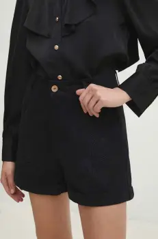 Answear Lab pantaloni scurti din bumbac culoarea negru, cu imprimeu, high waist imagine