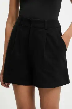 Answear Lab pantaloni scurti din bumbac culoarea negru, neted, high waist imagine