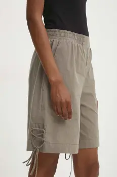 Answear Lab pantaloni scurti din bumbac culoarea verde, neted, high waist imagine