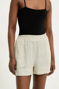 Answear Lab pantaloni scurti din bumbac femei, culoarea bej, neted, high waist imagine