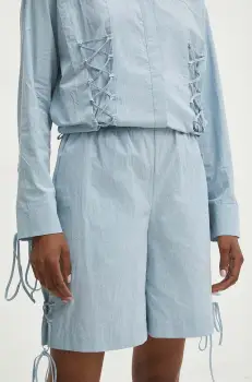 Answear Lab pantaloni scurti din bumbac neted, high waist imagine