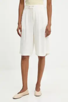 Answear Lab pantaloni scurti din in culoarea alb, neted, high waist imagine