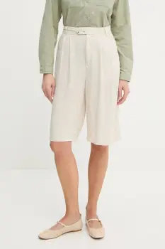 Answear Lab pantaloni scurti din in culoarea bej, neted, high waist imagine