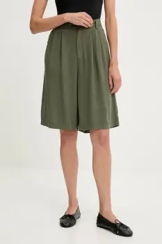 Answear Lab pantaloni scurti din in culoarea verde, neted, high waist imagine