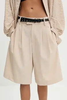 Answear Lab pantaloni scurti din lana culoarea bej, neted, high waist imagine