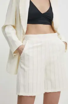 Answear Lab pantaloni scurti femei, culoarea bej, neted, high waist imagine