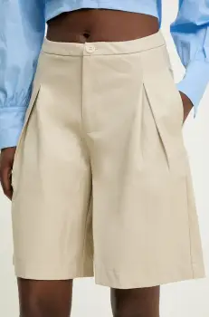 Answear Lab pantaloni scurti femei, culoarea bej, neted, high waist imagine