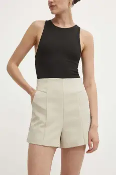 Answear Lab pantaloni scurti femei, culoarea bej, neted, high waist imagine