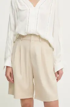 Answear Lab pantaloni scurti femei, culoarea bej, neted, high waist imagine