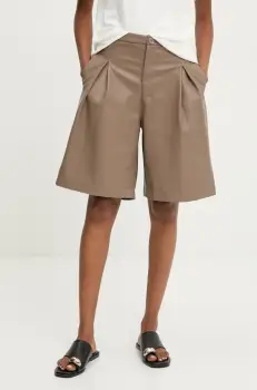 Answear Lab pantaloni scurti femei, culoarea bej, neted, high waist imagine