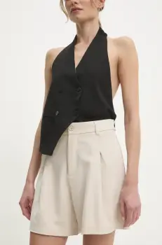 Answear Lab pantaloni scurti femei, culoarea bej, neted, high waist imagine