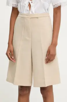 Answear Lab pantaloni scurti femei, culoarea bej, neted, high waist imagine