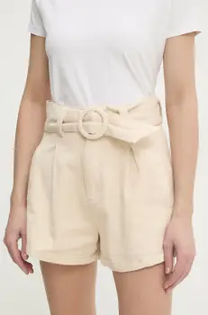 Answear Lab pantaloni scurti femei, culoarea bej, neted, high waist imagine