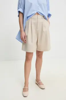 Answear Lab pantaloni scurti femei, culoarea bej, neted, high waist imagine