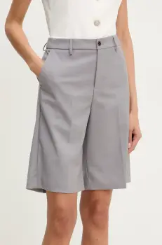 Answear Lab pantaloni scurti femei, culoarea gri, neted, high waist imagine