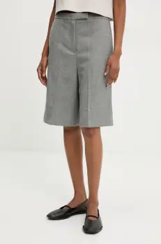 Answear Lab pantaloni scurti femei, culoarea gri, neted, high waist imagine