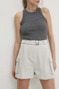 Answear Lab pantaloni scurti femei, culoarea gri, neted, high waist imagine