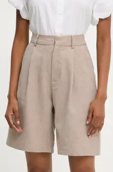 Answear Lab pantaloni scurti femei, culoarea maro, neted, high waist imagine