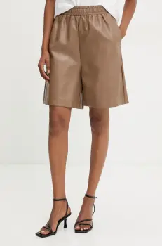 Answear Lab pantaloni scurti femei, culoarea maro, neted, high waist imagine