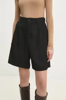 Answear Lab pantaloni scurti femei, culoarea negru, neted, high waist imagine