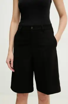 Answear Lab pantaloni scurti femei, culoarea negru, neted, high waist imagine