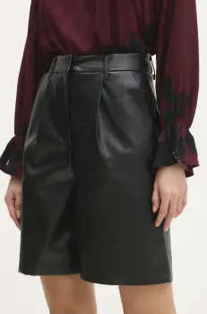 Answear Lab pantaloni scurti femei, culoarea negru, neted, high waist imagine