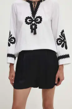 Answear Lab pantaloni scurti femei, culoarea negru, neted, high waist imagine