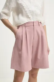 Answear Lab pantaloni scurti femei, culoarea roz, neted, high waist imagine